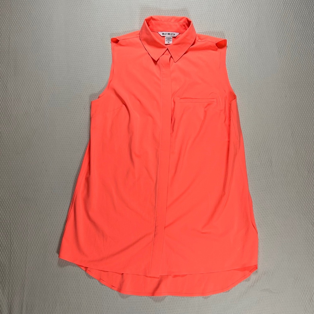 Athleta Urbanite II Tank Neon Coral Orange‎ Sleeveless Button Down Shirt XS